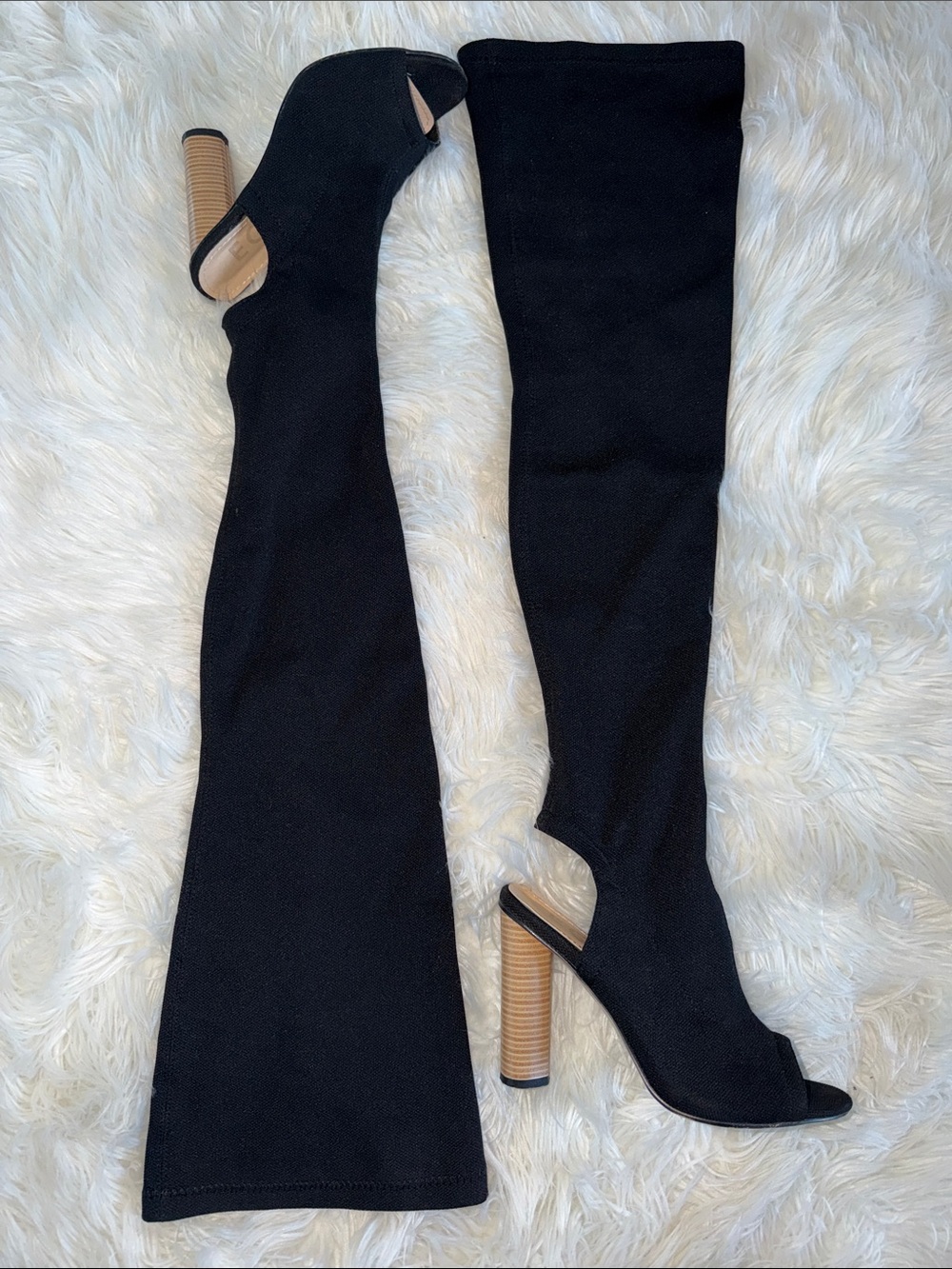 EGO Black Over-the-Knee Peep-Toe Block Heel Boots